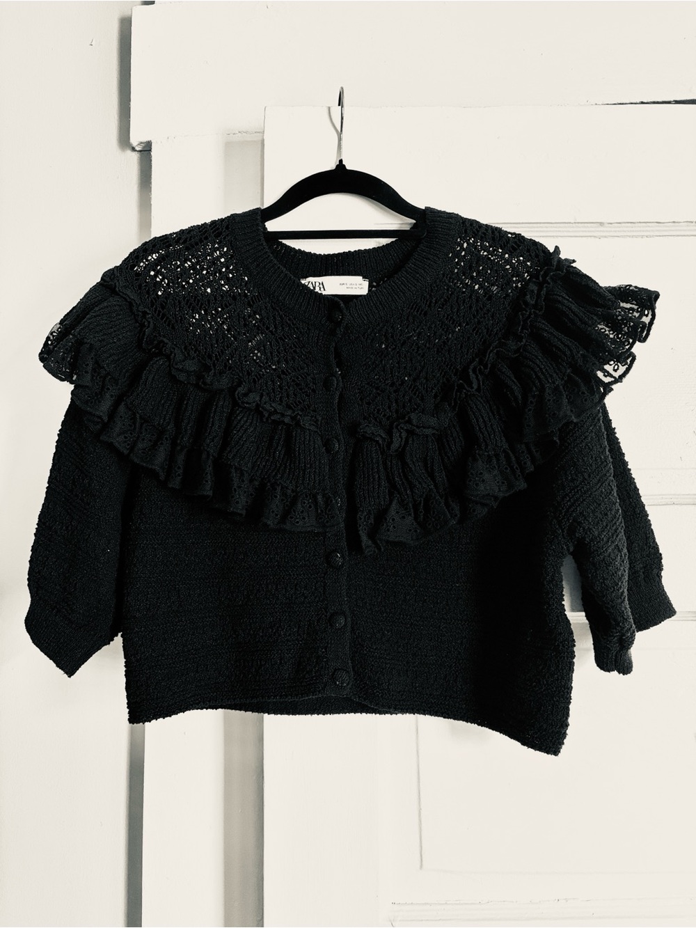 Zara Black Ruffle Yoke Cardigan